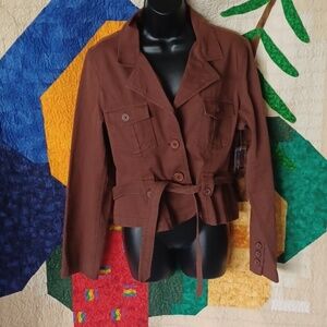 “BAILEY’S POINT” Military Jacket,  brown,  belted, NWT